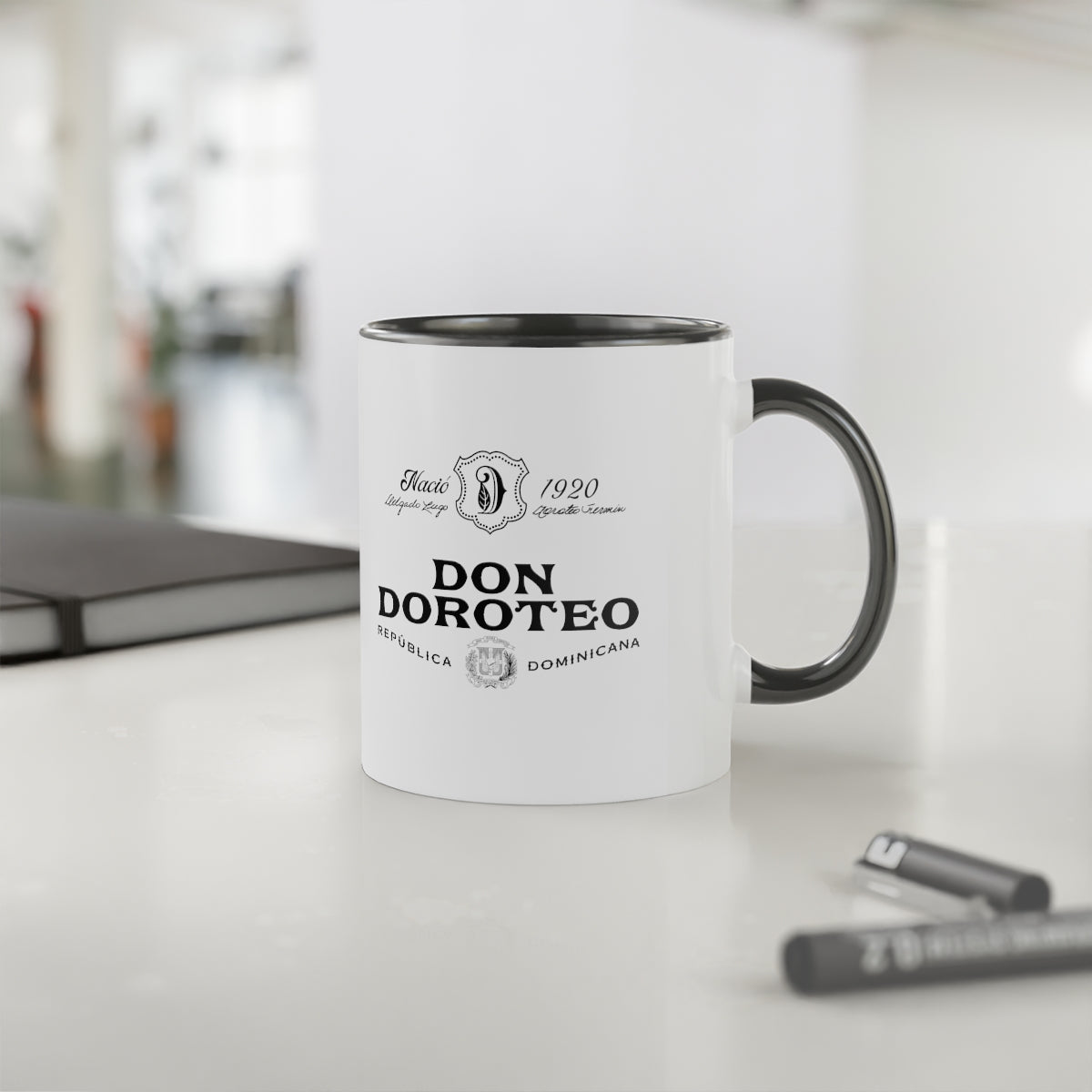 Don Doroteo Logo/Seal White Accent Mug, 11oz